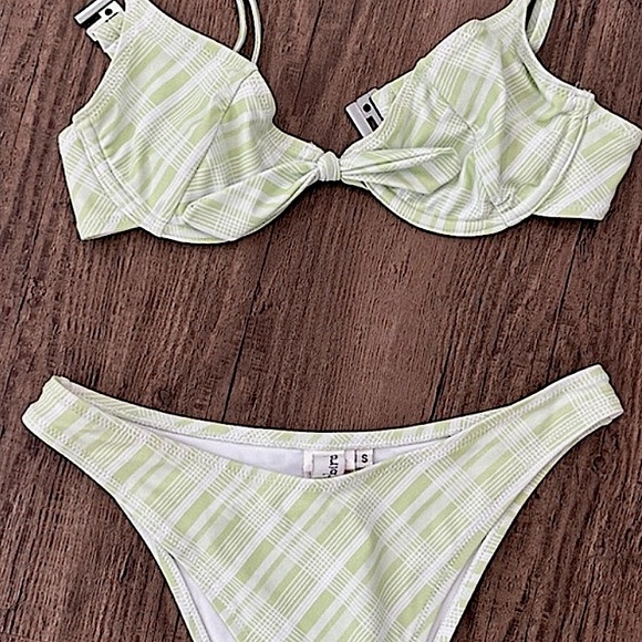 PACSUN Pastel Green Plaid underwire Loverbird bikini top size:M, bottoms size:S - Picture 5 of 5